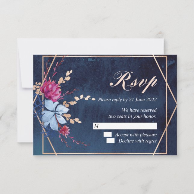 Placa de resposta RSVP Floral de Quadro Azul-Chalk (Frente)