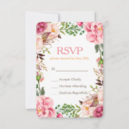 Placa de Resposta RSVP Floral Floral Elegante Chic