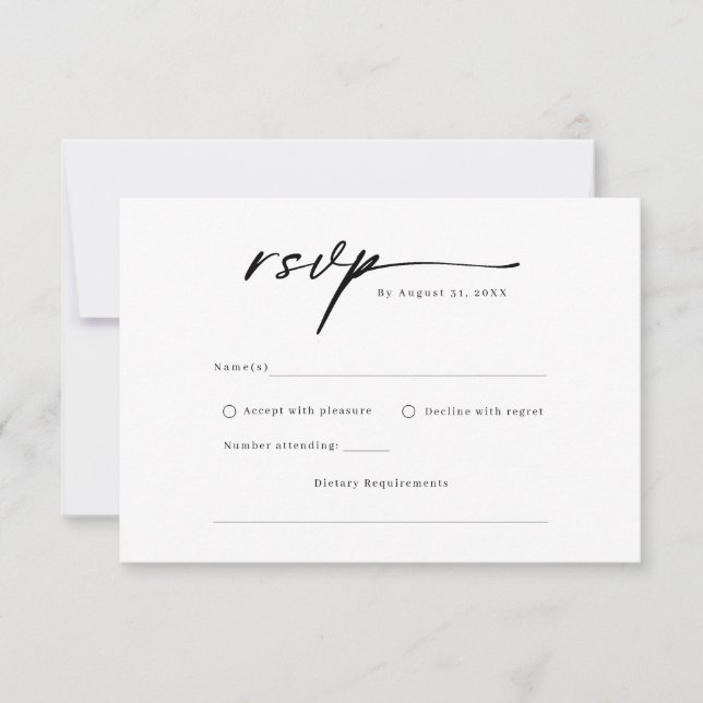 Placa de resposta RSVP minimalista de script Elega (Frente)