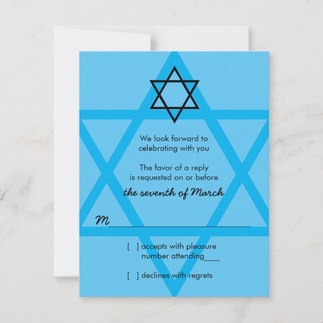 Placa de resposta RSVP Mitzvah, Bar preto e azul (Frente)