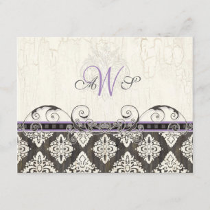 Placa de resposta RSVP Preta 'n White Damask (lila