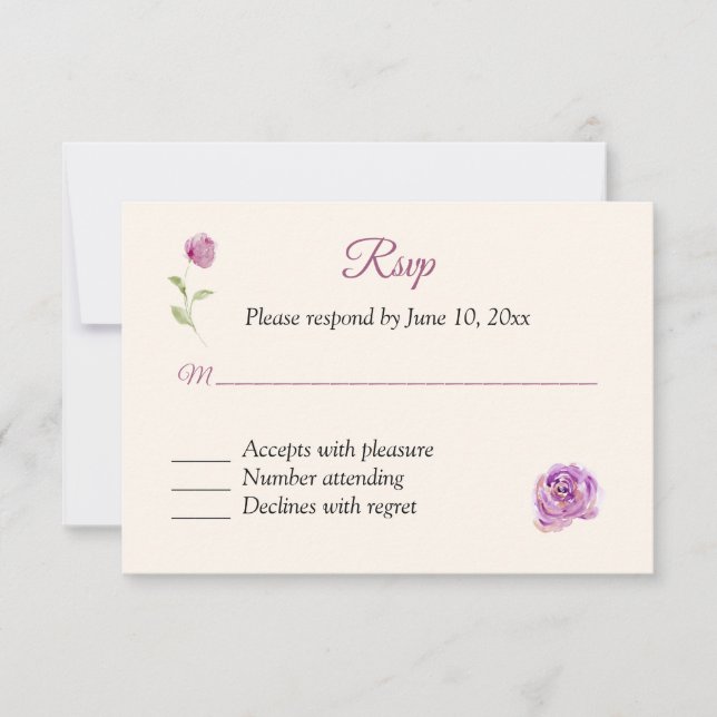 Placa de resposta RSVP Rosa Lilac (Frente)