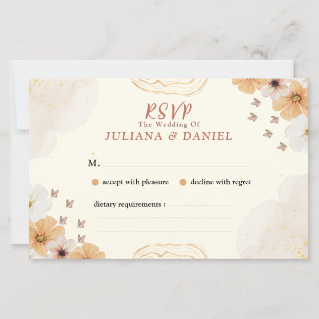 Placa de RSVP de Casamento com Cream Floral Design (Frente)
