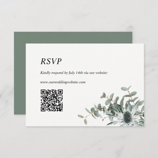 Placa de RSVP de Casamento com Thiste Verde de Sag (Frente/Verso)
