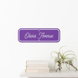 Placa de Rua Personalizada Roxo e Branco com Nome