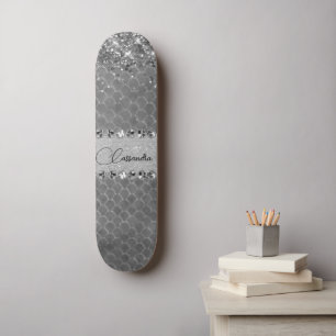 Placa de skate Glam Silver Gliter Diamond Bling