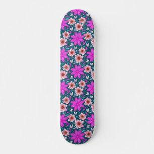 Placa de Skateboard com Padrão Floral Rosa Retroat