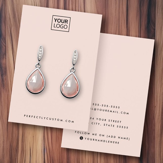 Placa de vídeo de adição de logotipo rosa claro (Light blush pink add logo earring display card)