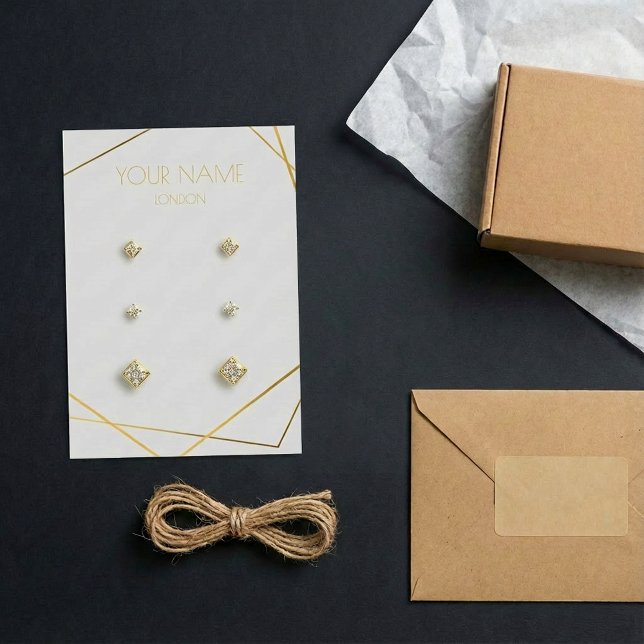 Placa de visualização de brinco geométrico em ouro (Grey simple gold geometric earring display card.)