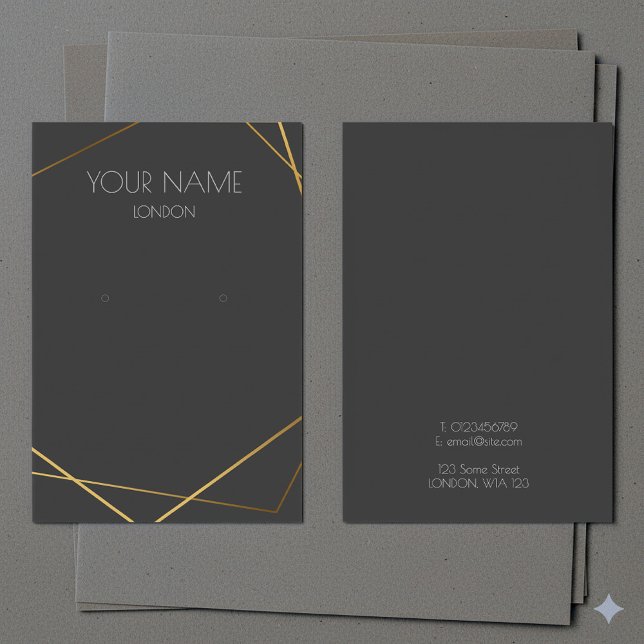 Placa de visualização de cinza geométrica ouro sim (Simple gold geometric grey earring display card.)