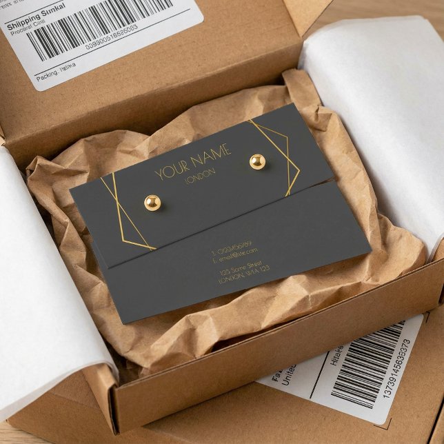Placa de visualização do brinco geométrico de ouro (Small gold geometric earring display card.)