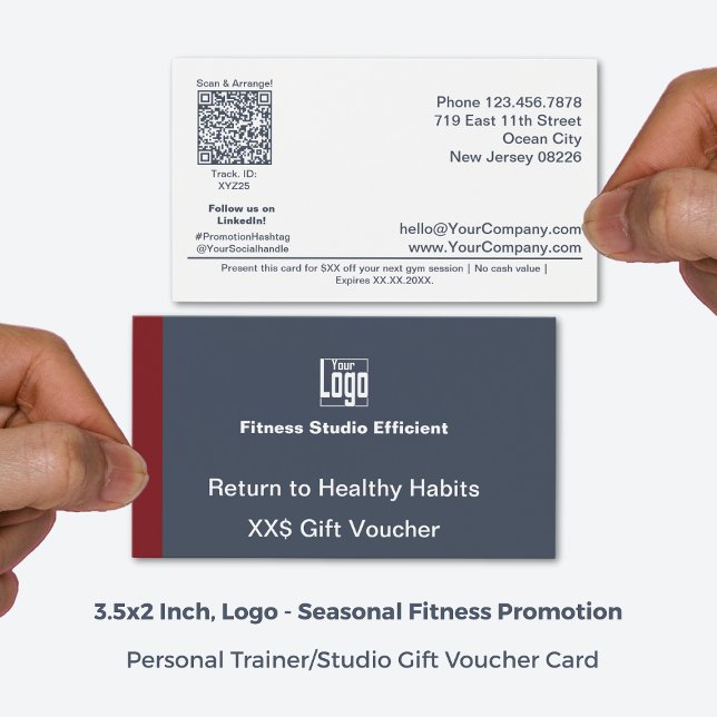 Placa de Voucher de Promo de Gym Adaptável Mínimo (3.5x2 Inch, Landscape Format, Minimal Adaptable Gym Promo Gift Voucher Card)