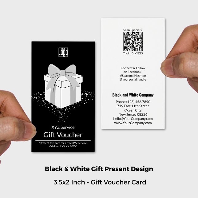 Placa de Voucher para Presente Preto e Branco para (3.5x2 Inch Standard US, Small Business Black & White Gift Voucher Card)