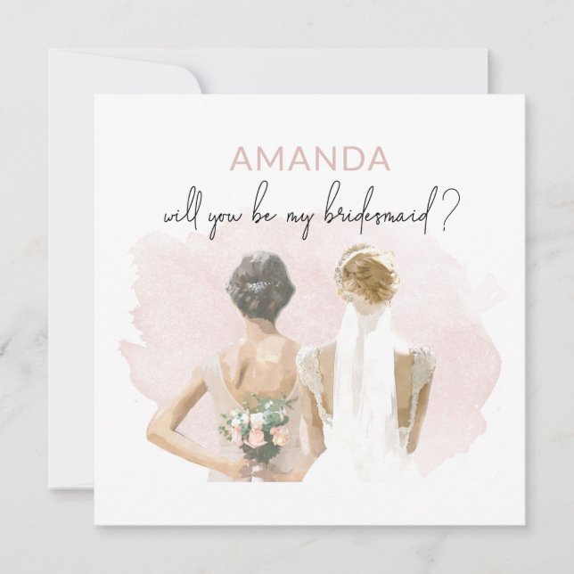 Placa de Watercolor Rosa de Proposta Bridesmaid (Frente)