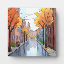 Placa Dia Chuvoso em Boston | Pintura em Aquarela Arte M