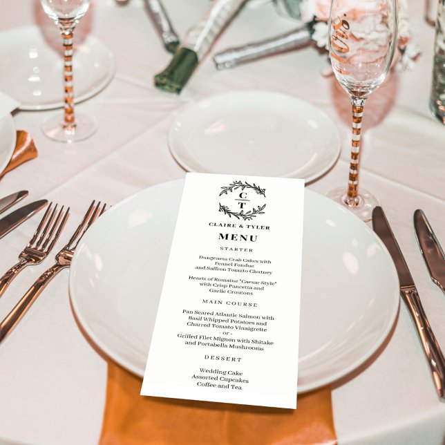 Placa do Menu de Casamento COR EDITÁVEL Iniciais d (Fancy Initials Wedding Menu in White (Can be personalized to any color combination))