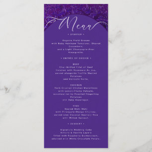 Placa do menu do Casamento tema damasco roxo Elega