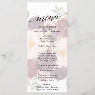 Placa do Menu Janto Floral Desvanecido da Caligraf