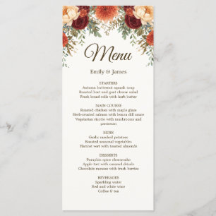 Placa do menu Rustic Casamento outono Rosas de B