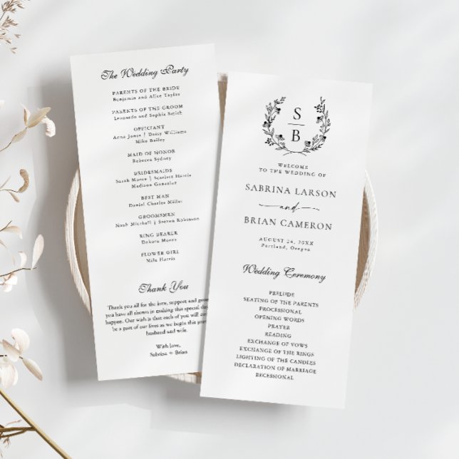 Placa do programa branco preto monograma botânico (Criador carregado)