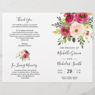 Placa do programa de casamento dobrável - Florais