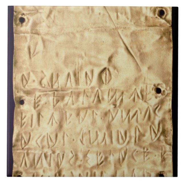 Placa Dourado com "breve" inscrição de Etruscan, (Frente)