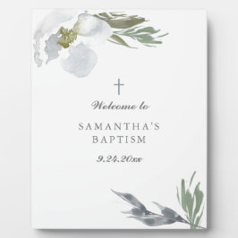 Placa Dusty Blue Florals Greenery Baptism
