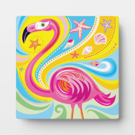 Placa Flamingo Rosa com Estrela do Mar