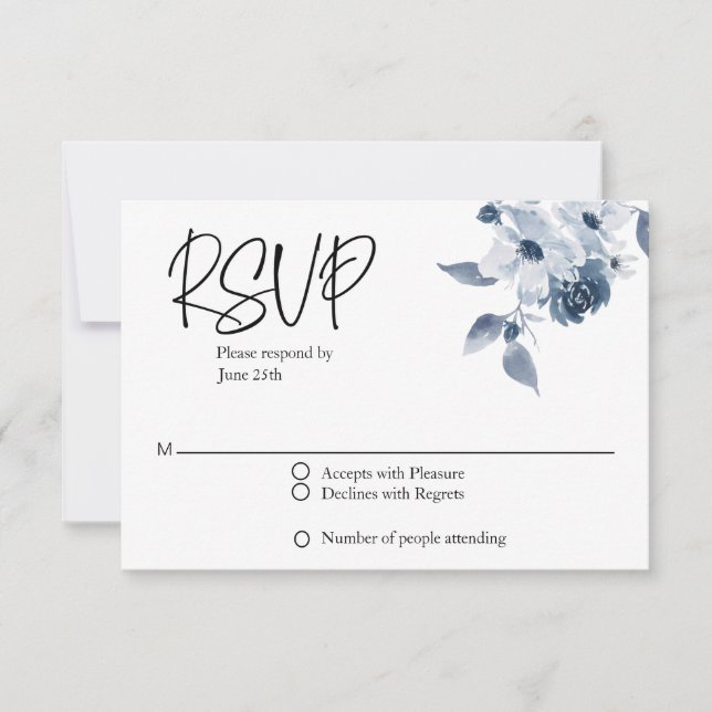 Placa Floral Azul de Casamento RSVP (Frente)