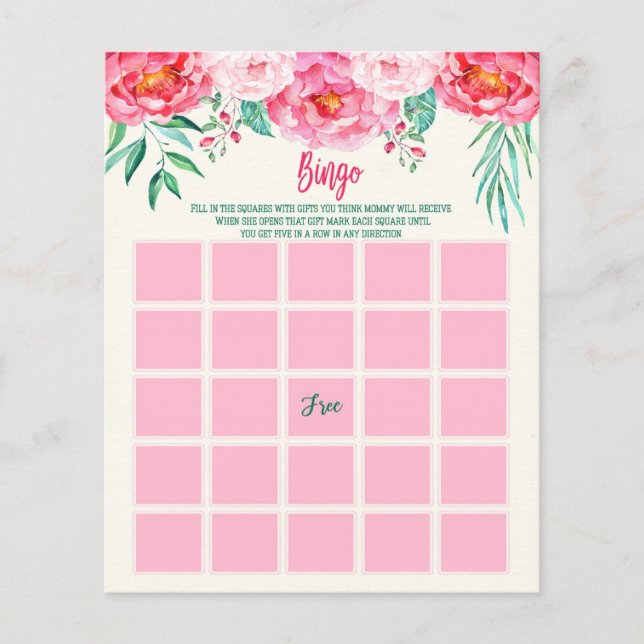 Placa Floral Baby BINGO, Jogos Chás de fraldas, BI (Frente)