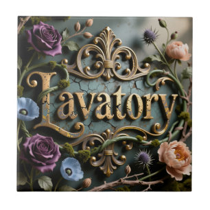 Placa Floral em Ouro Antigo com a Palavra Sanitári