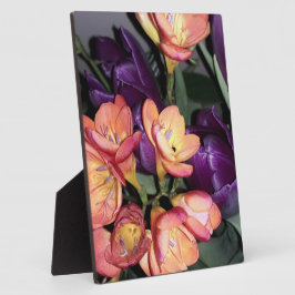 Placa Flores laranja e púrpura