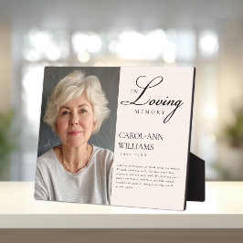 Placa Funeral Elegante, Foto "In Loving Memory"