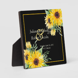 Placa Girassóis em aquarela em casamento preto  