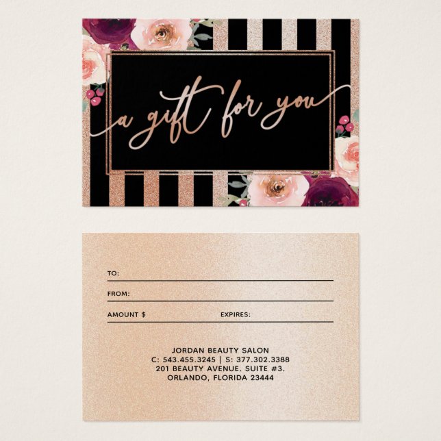 Placa Glitter Dourada Floral Black Rosa (Frente & Verso)