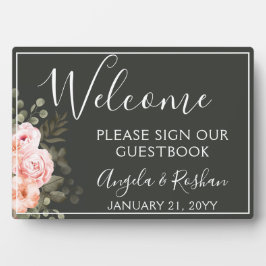 Placa Guestbook de Boas-vindas Floral da Elegante