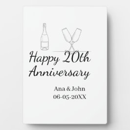 Placa Happy 20th anniversary champagne bottle glass name