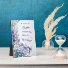 Placa Irmã Especial Poema Pastel Azul Floral