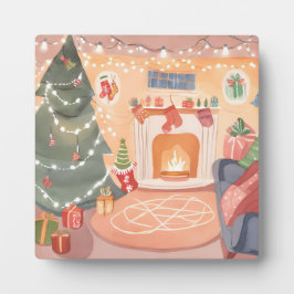 Placa Lareira de Natal em Aquarela