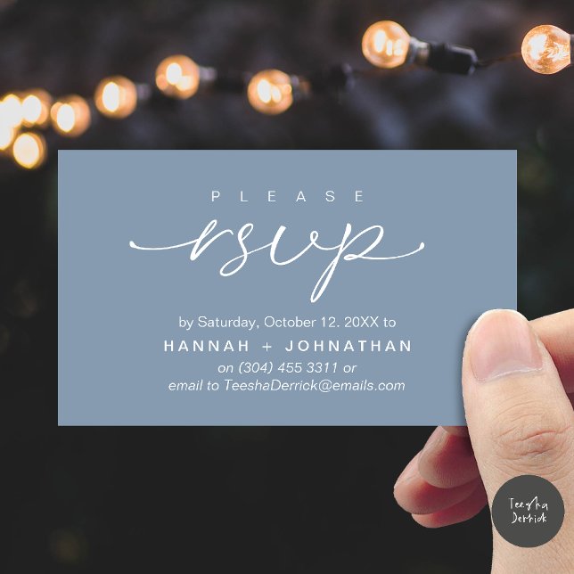 Placa Lembrete RSVP de Convites de casamento Român (Modern Romantic Wedding Invitation Invites RSVP Reminder Card Dusty Blue)