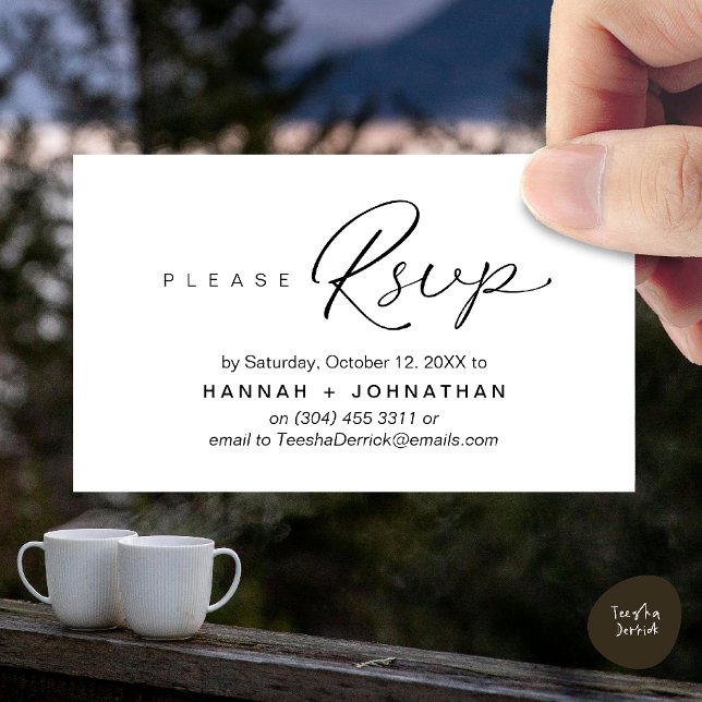 Placa Lembrete RSVP de Convites de casamento Român (Modern Romantic Wedding Invitation Invites RSVP Reminder Card Black White)