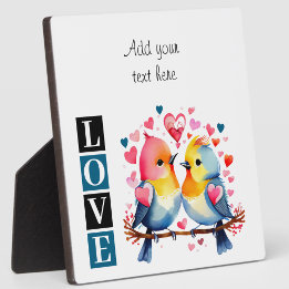 Placa Lovebirds romantic custom text valentine blue