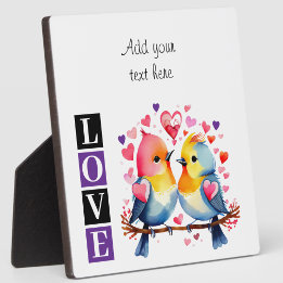 Placa Lovebirds romantic custom text valentine purple