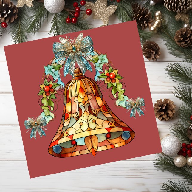 Placa Magnética de Vidro Estendida (Stained glass Christmas bell card.)