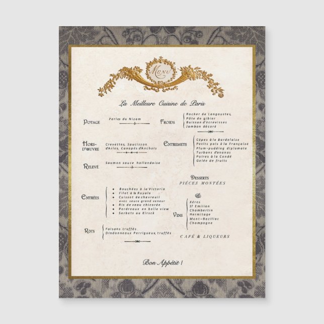 Placa Magnética do Decor do Menu Francês (Frente)