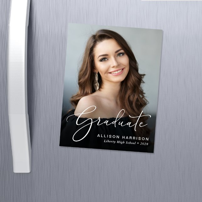 Placa magnética para Graduação de Fotografias com  (An elegant photo graduation announcement magnet to celebrate the graduate's achievements)