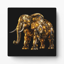 Majestoso Elefante Dourado Metálico Arte em Madeir