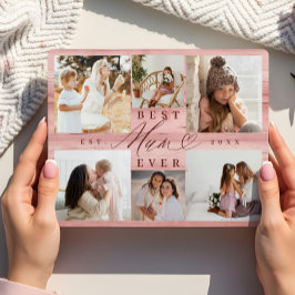 Placa Melhor Mãe da família de fotos Collage Pink Woodgr