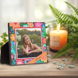 Placa Mensagem Personalizada de Foto Simulada Floral bon
