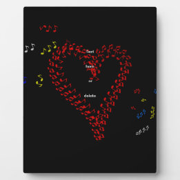 Placa Notas Musicais do Coração Vermelho